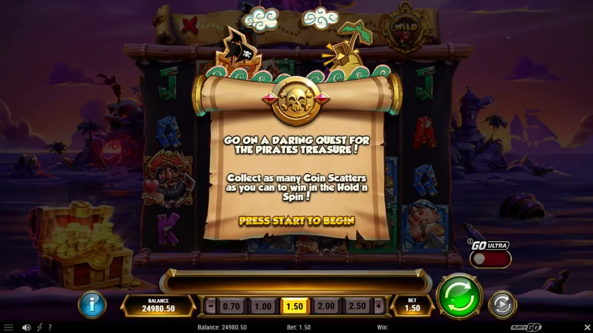 Crabby’s Gold 2 স্লট গেমের একটি দৃশ্য যেখানে জলদস্যু এবং গুপ্তধনের থিম দেখা যাচ্ছে