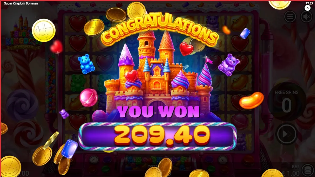 Sugar Kingdom Bonanza স্লট গেমের রঙিন এবং মিষ্টি ক্যান্ডি থিমযুক্ত ইন্টারফেস